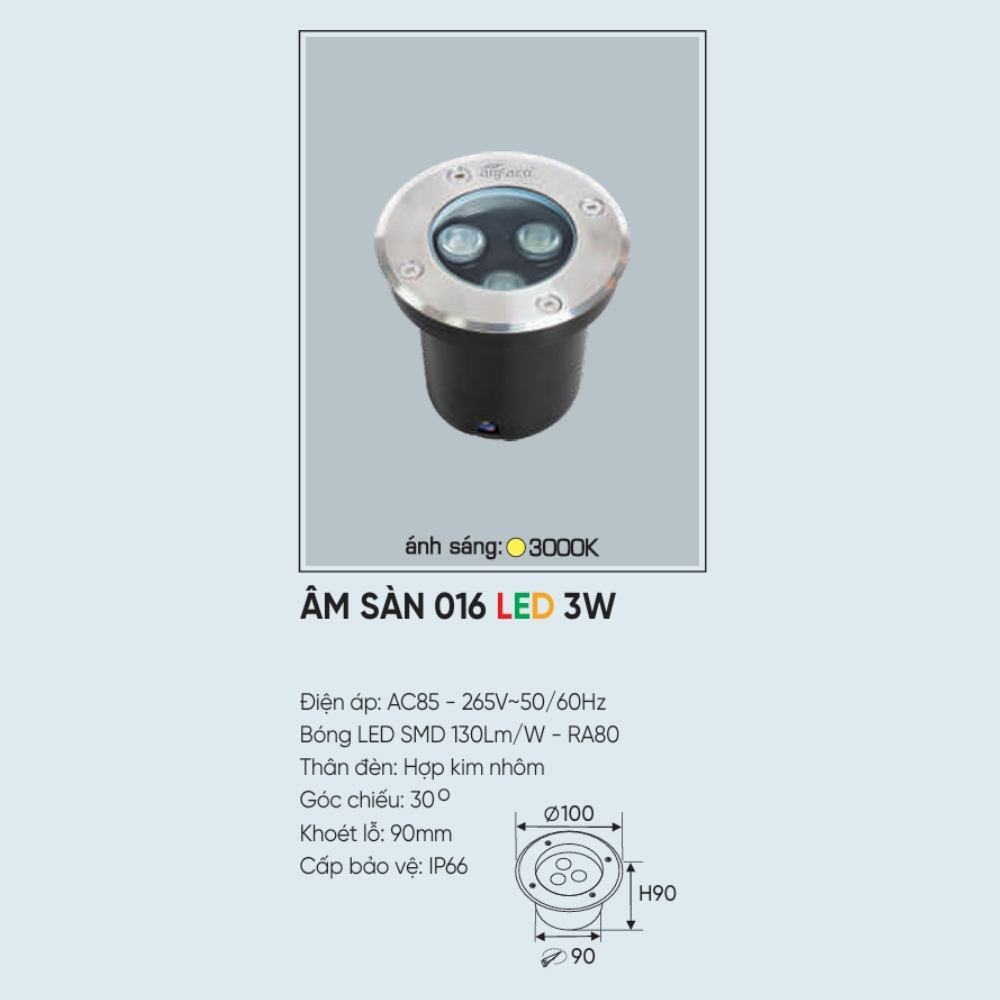 Đèn pha LED âm sàn Anfaco ÂM SÀN 016 LED 3W
