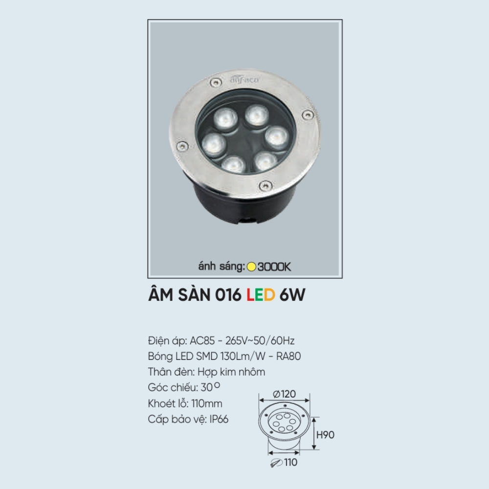 Đèn pha LED âm sàn Anfaco ÂM SÀN 016 LED 6W