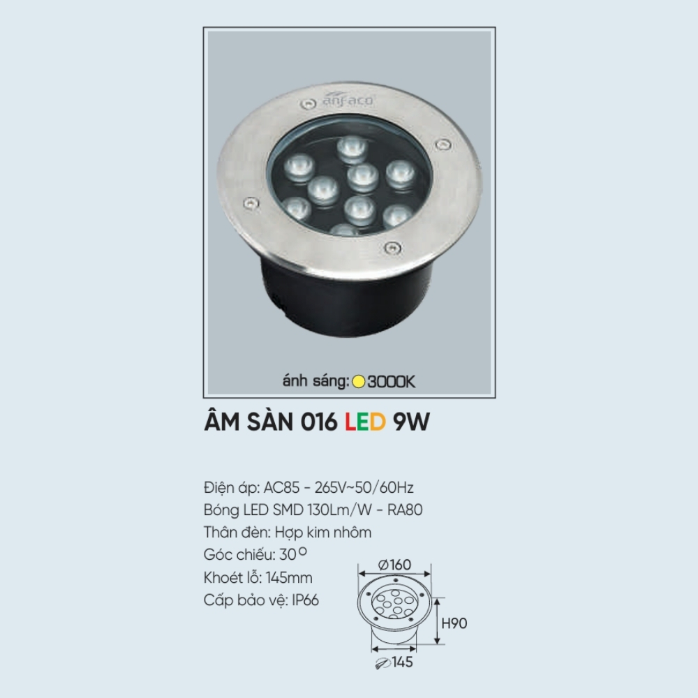 Đèn pha LED âm sàn Anfaco ÂM SÀN 016 LED 9W