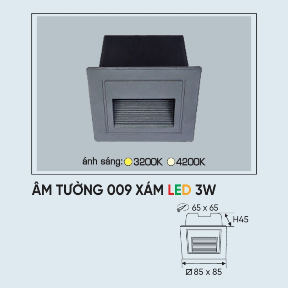 Đèn pha LED âm tường Anfaco ÂM TƯỜNG 009 XÁM LED 3W