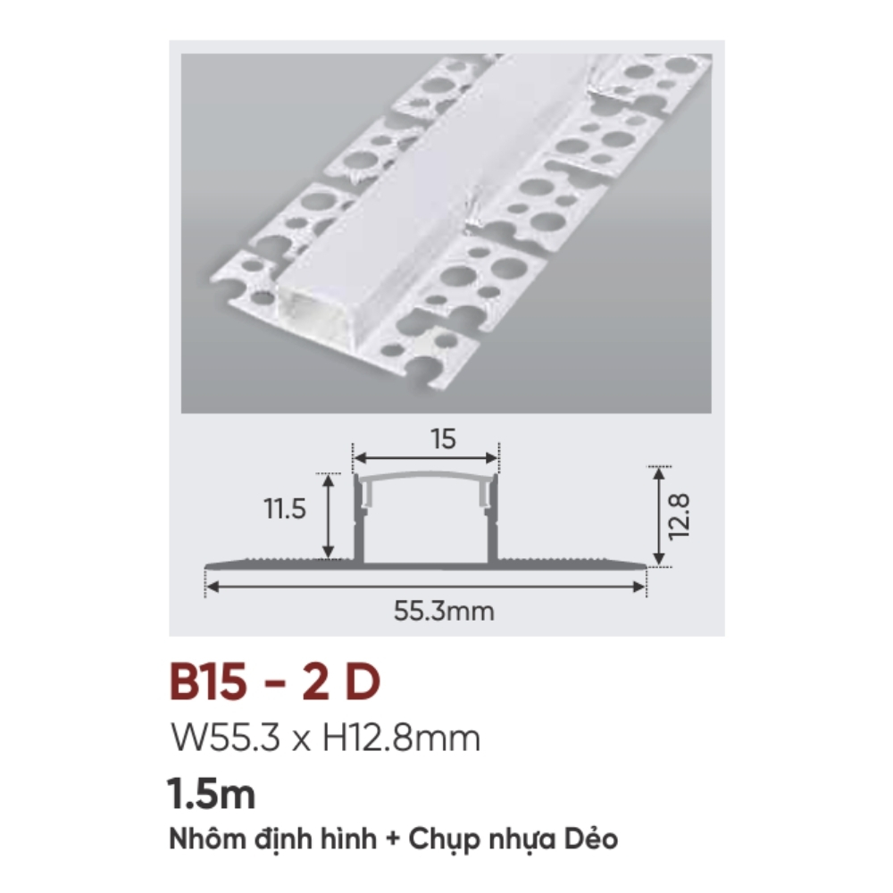 Thanh nhôm LED âm viền Anfaco B15 - 2 D