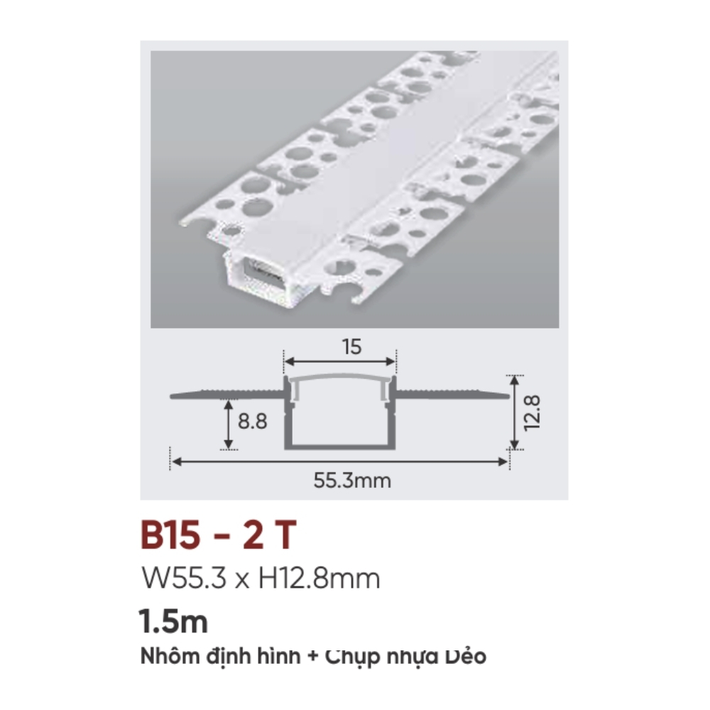 Thanh nhôm LED âm viền Anfaco B15 - 2 T