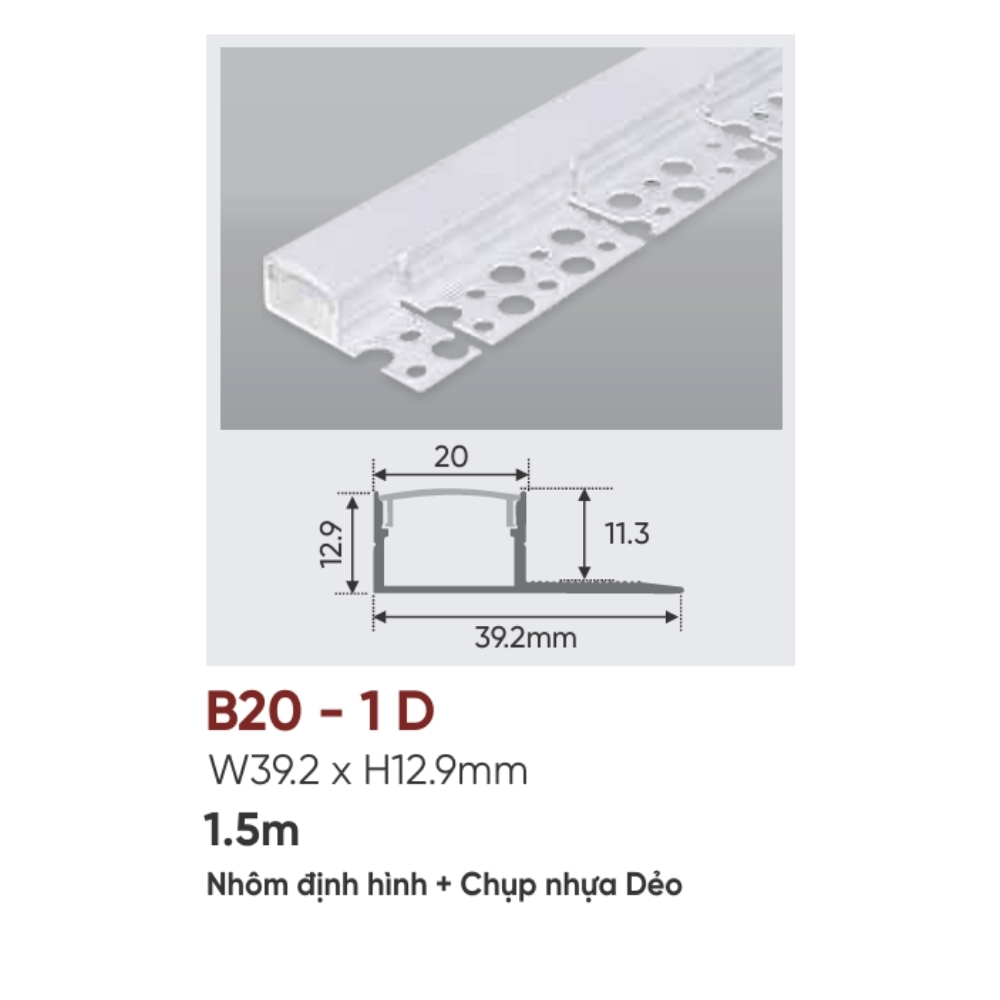 Thanh nhôm LED âm viền Anfaco B20 - 1 D