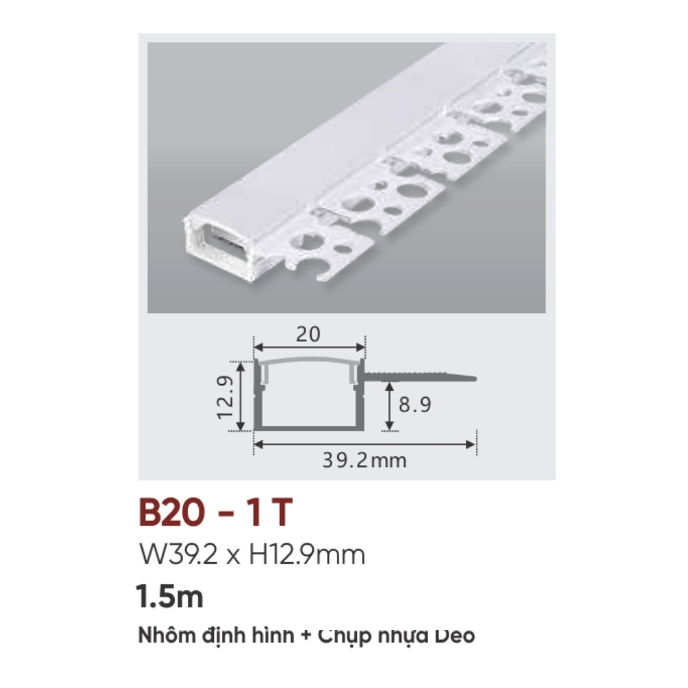Thanh nhôm LED âm viền Anfaco B20 - 1 T