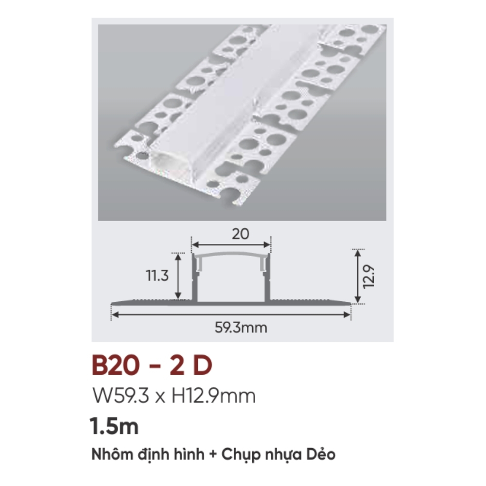 Thanh nhôm LED âm viền Anfaco B20 - 2 D