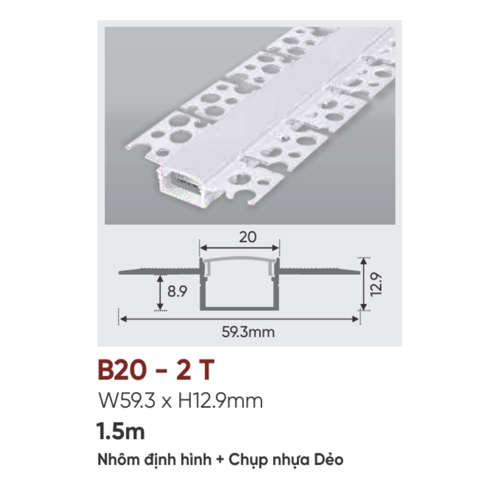 Thanh nhôm LED âm viền Anfaco B20 - 2 T