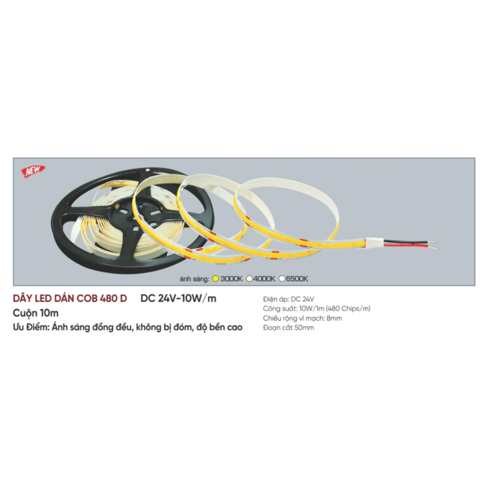 Đèn LED dây dán Anfaco COB 480 D - DC 24V