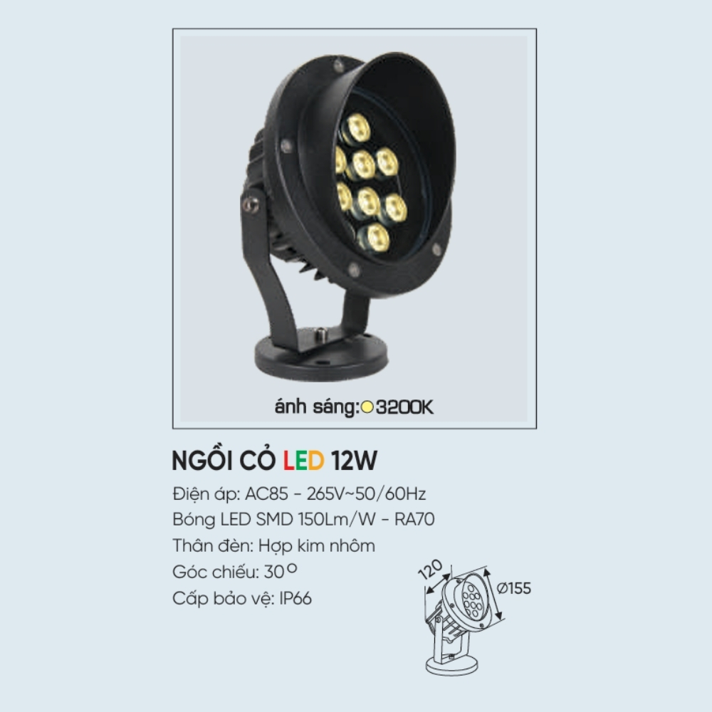 Đèn LED pha rọi ngồi cỏ Anfaco NGỒI CỎ LED 12W