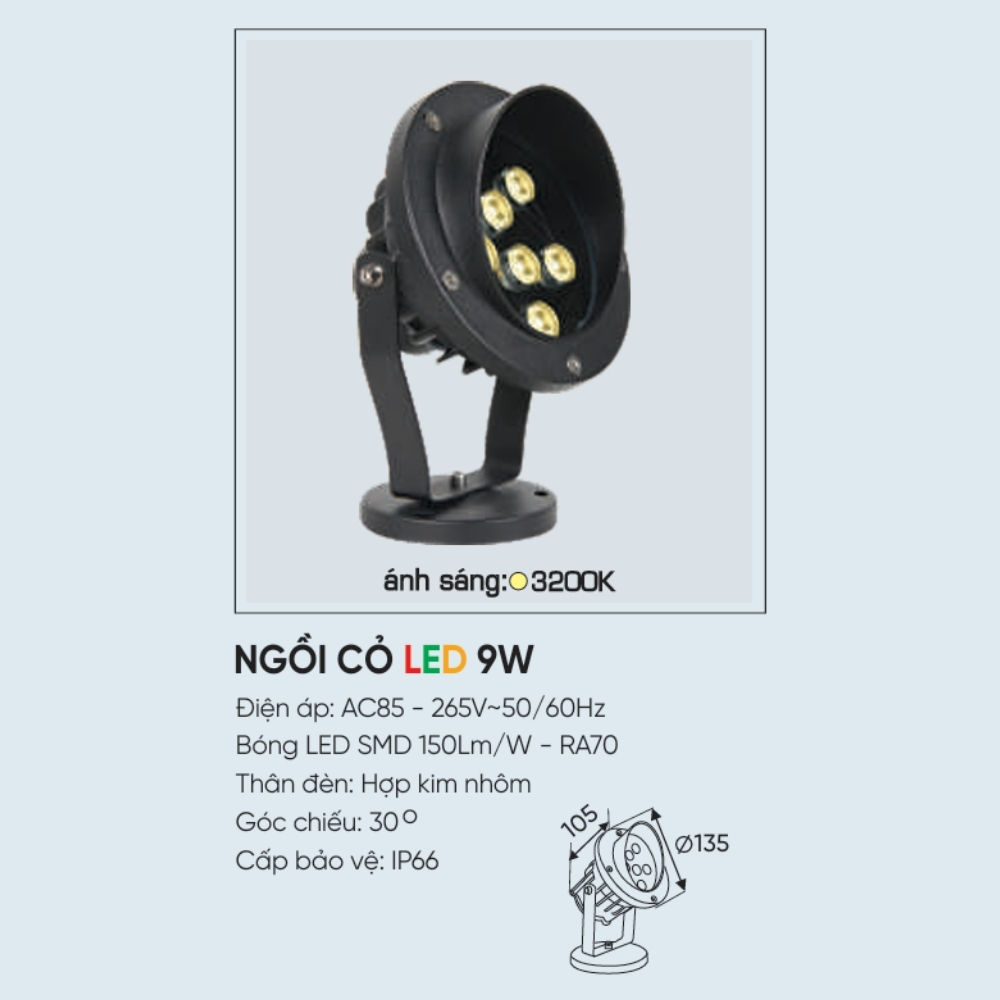 Đèn LED pha rọi ngồi cỏ Anfaco NGỒI CỎ LED 9W