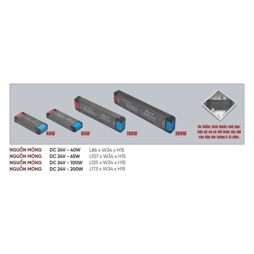 Thanh nhôm LED âm viền Anfaco NGUỒN MỎNG DC 24V