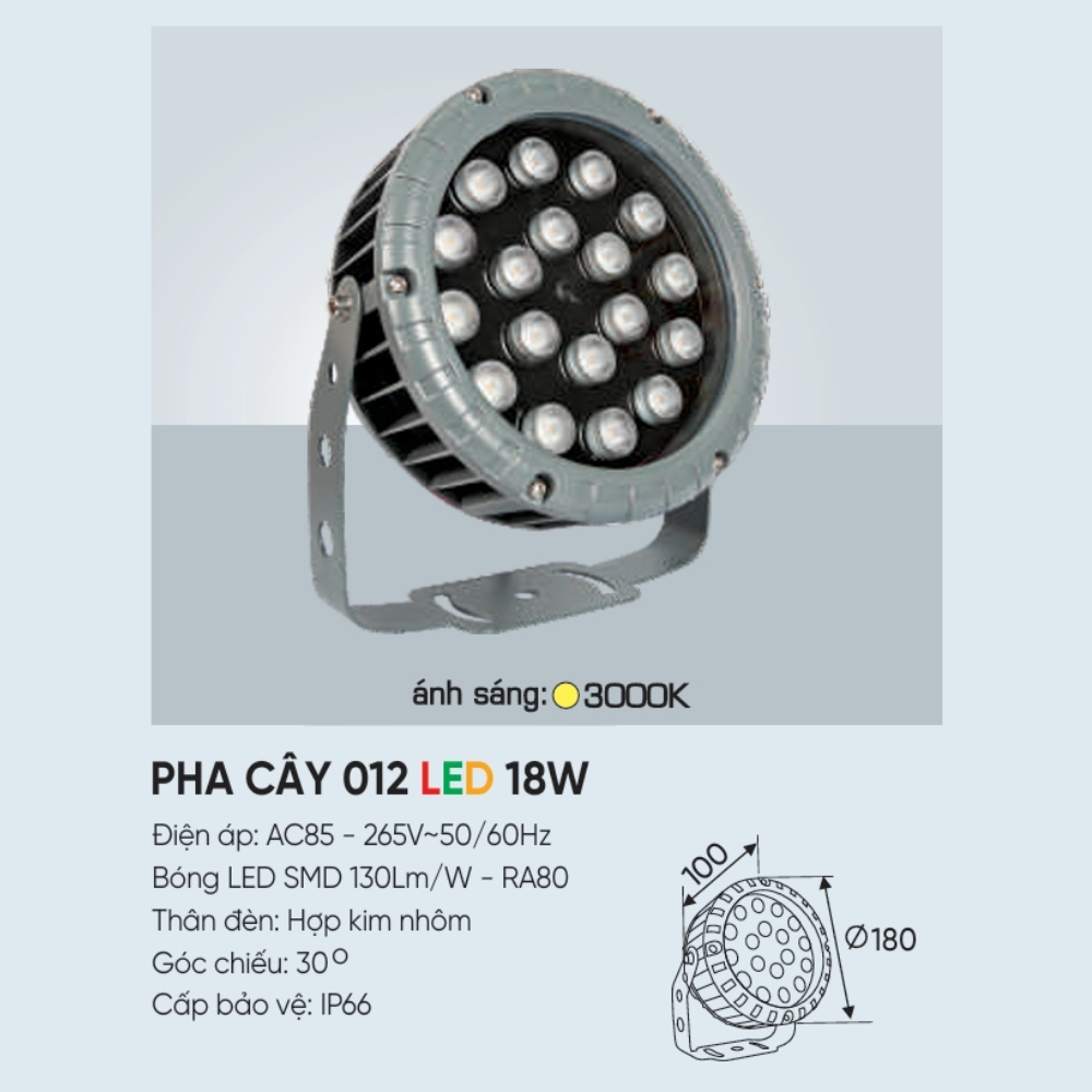 Đèn LED pha rọi cột Anfaco PHA CÂY 012 LED 18W