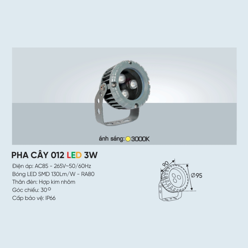 Đèn LED pha rọi cột Anfaco PHA CÂY 012 LED 3W