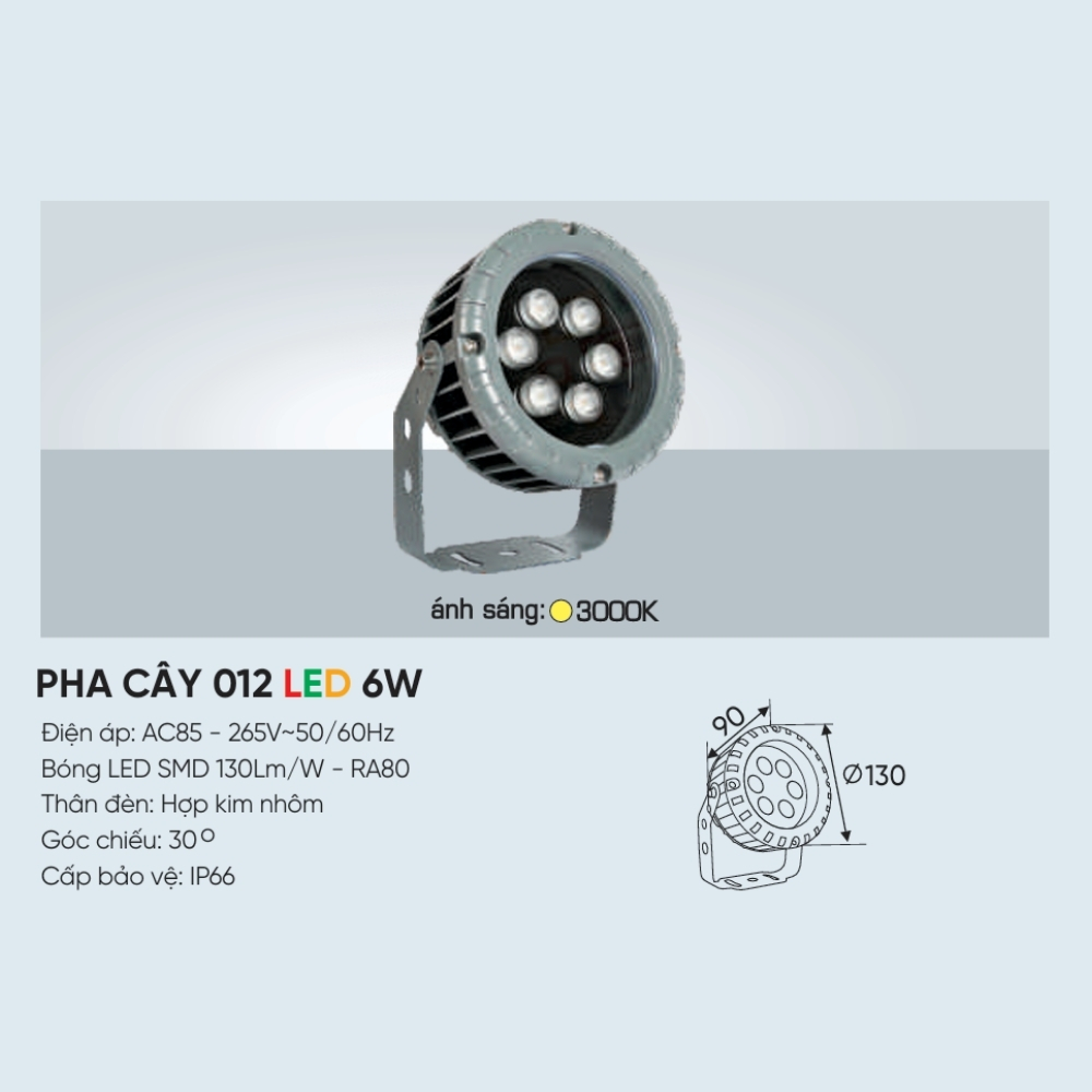 Đèn LED pha rọi cột Anfaco PHA CÂY 012 LED 6W