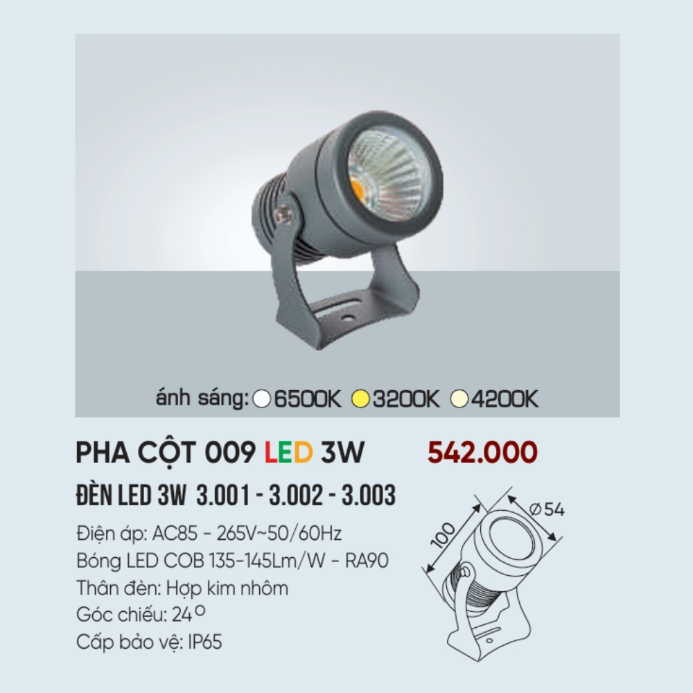 Đèn LED pha rọi cột Anfaco PHA CỘT 009 LED 3W