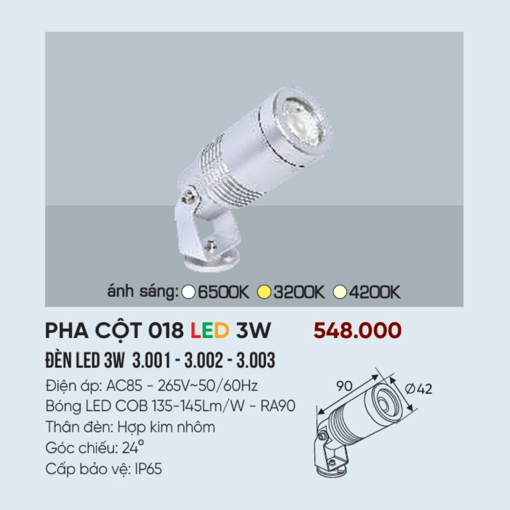 Đèn LED pha rọi cột Anfaco PHA CỘT 018 LED 3W