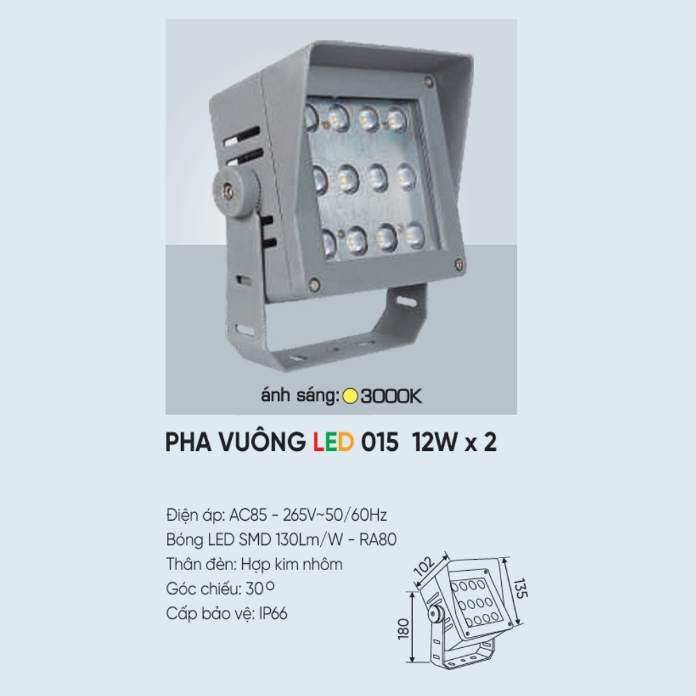Đèn LED pha rọi cột Anfaco PHA VUÔNG LED 015 - 12W x 2