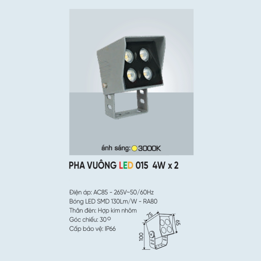 Đèn LED pha rọi cột Anfaco PHA VUÔNG LED 015 - 4W x 2