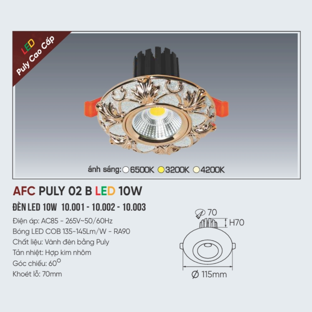 Đèn LED downlight âm trần Anfaco PULY 02 B LED 10W
