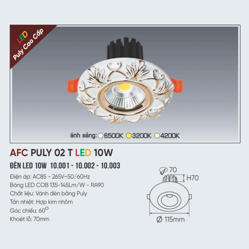 Đèn LED downlight âm trần Anfaco PULY 02 T LED 10W