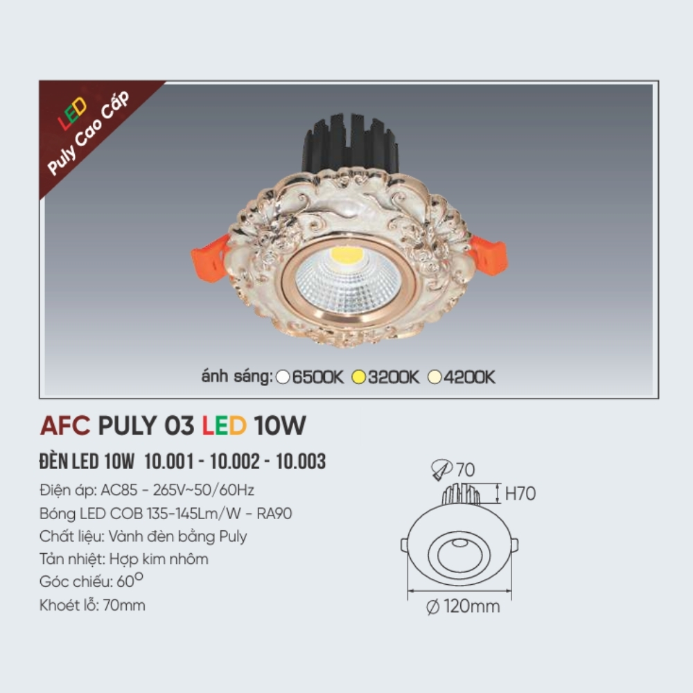 Đèn LED downlight âm trần Anfaco PULY 03 LED 10W