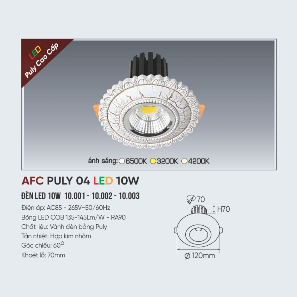 Đèn LED downlight âm trần Anfaco PULY 04 LED 10W