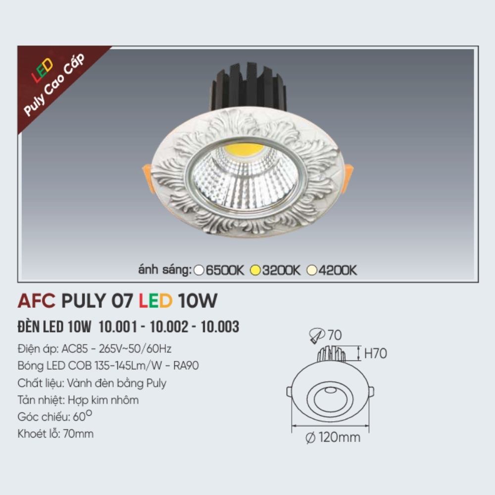 Đèn LED downlight âm trần Anfaco PULY 07 LED 10W