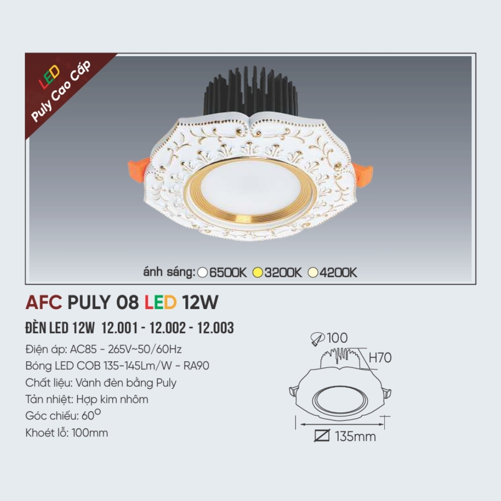 Đèn LED downlight âm trần Anfaco PULY 08 LED 12W