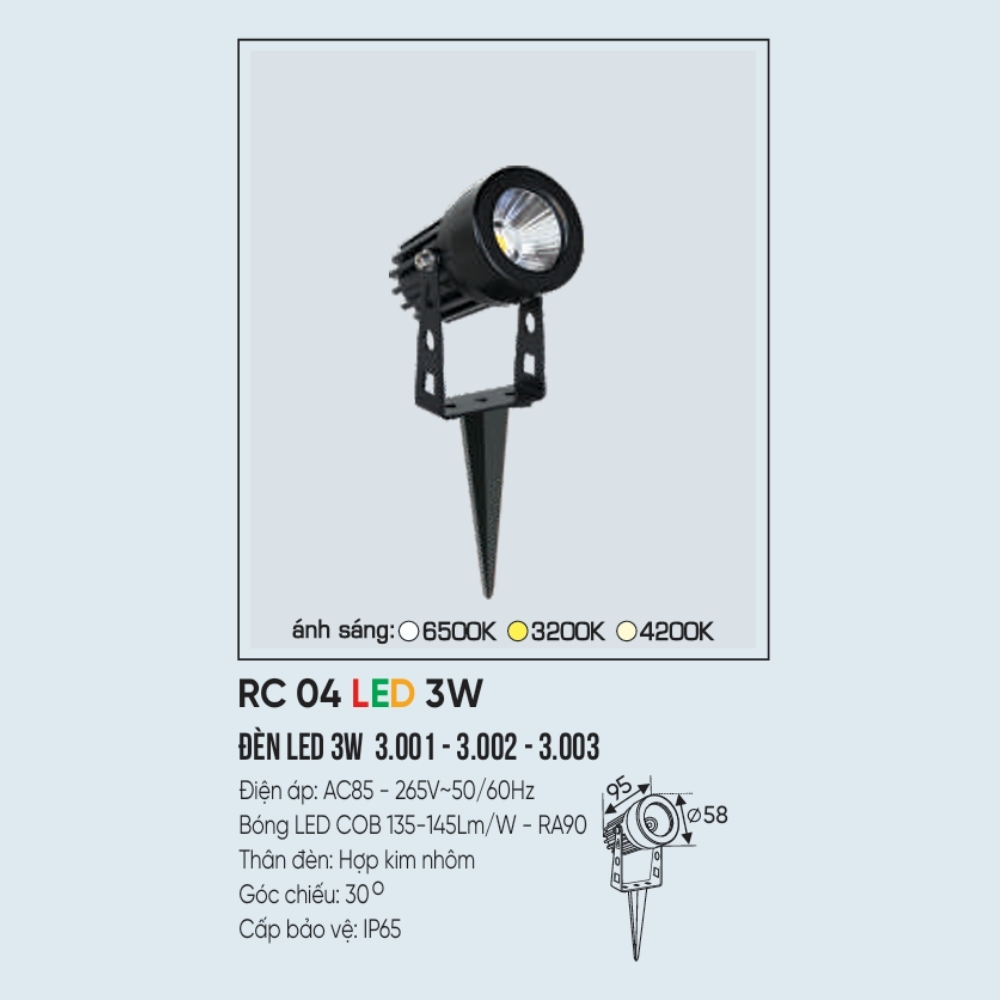 Đèn LED pha rọi ghim cỏ Anfaco RC 04 LED 3W