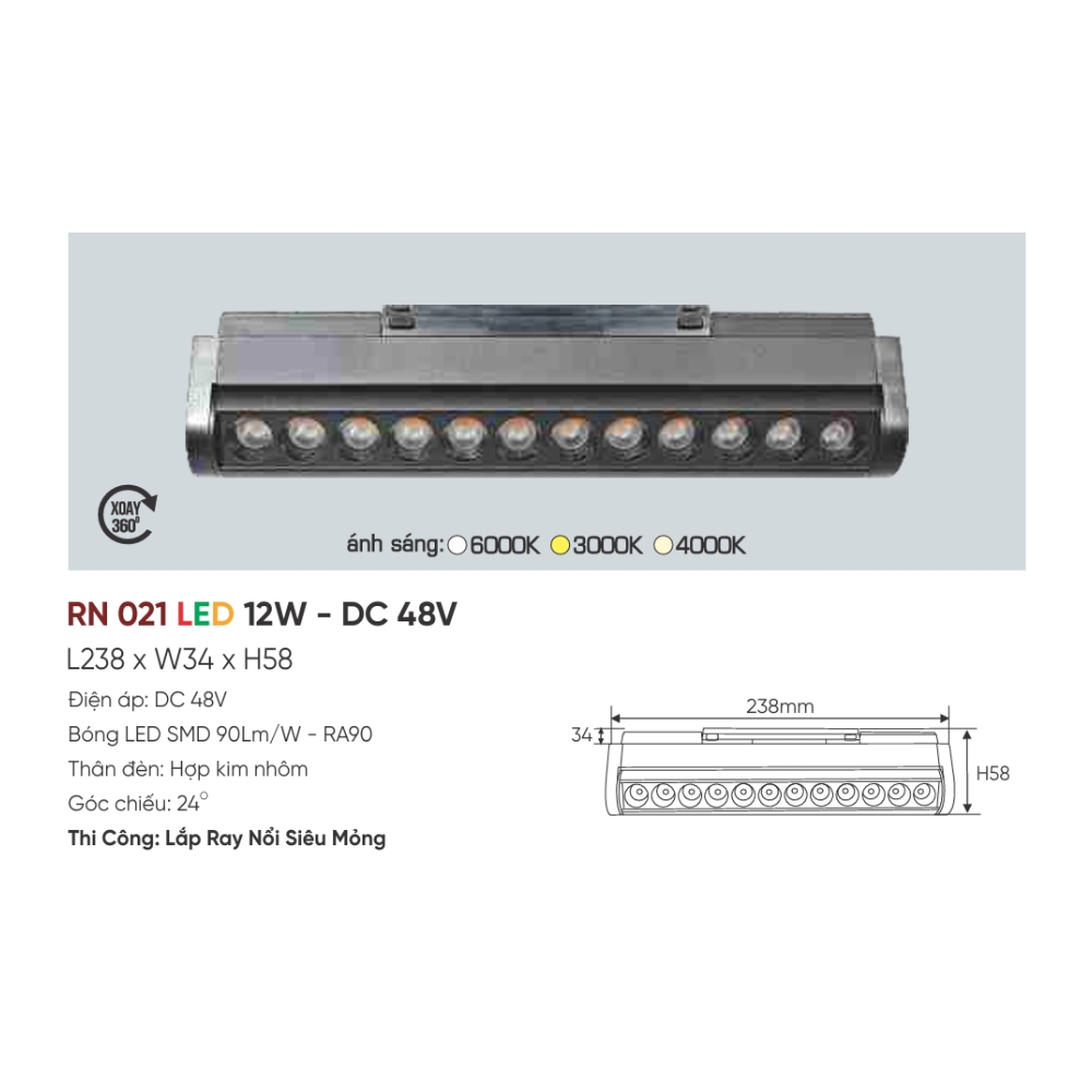 Đèn ray LED nam châm Anfaco RN 021 LED 12W - DC 48V