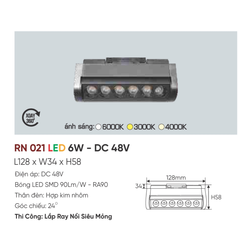 Đèn ray LED nam châm Anfaco RN 021 LED 6W - DC 48V