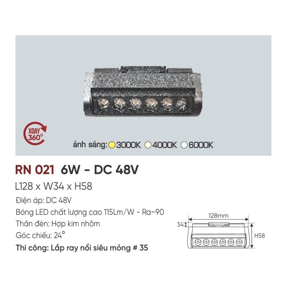 Đèn ray LED nam châm Anfaco RN 021 LED 6W - DC 48V