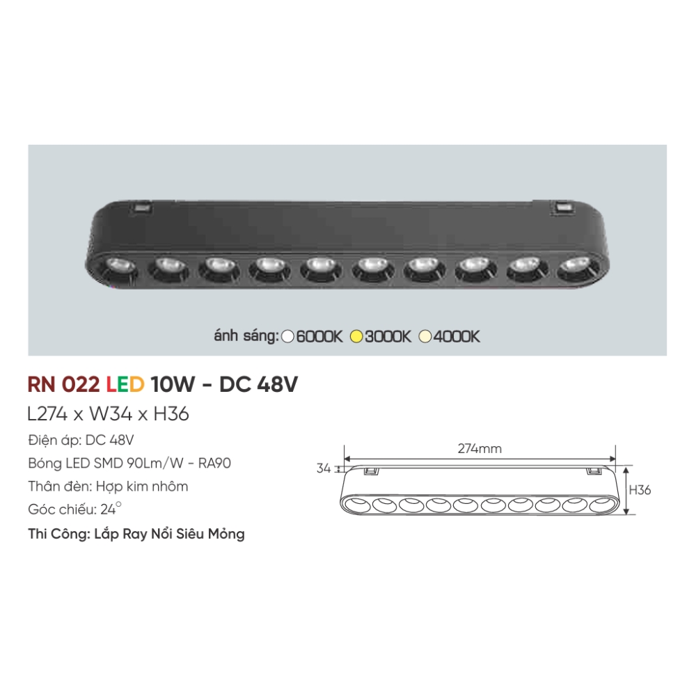 Đèn ray LED nam châm Anfaco RN 022 LED 10W - DC 48V