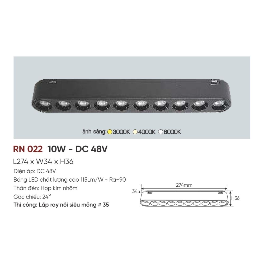 Đèn ray LED nam châm Anfaco RN 022 LED 10W - DC 48V