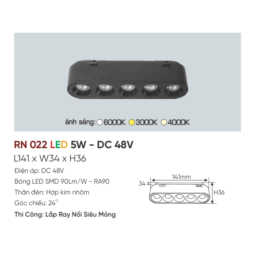 Đèn ray LED nam châm Anfaco RN 022 LED 5W - DC 48V