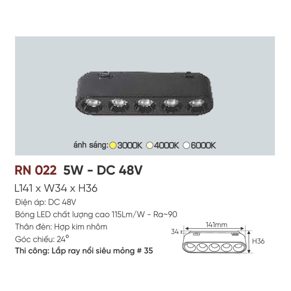 Đèn ray LED nam châm Anfaco RN 022 LED 5W - DC 48V
