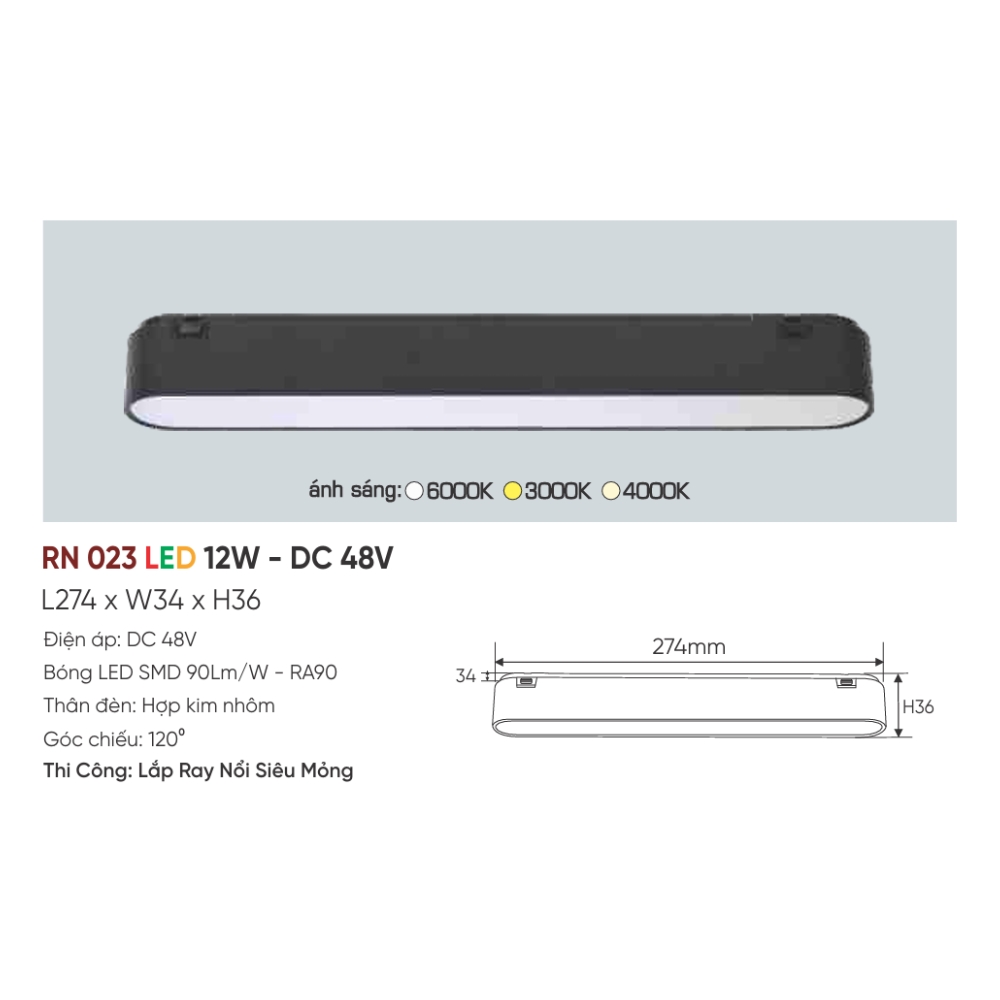 Đèn ray LED nam châm Anfaco RN 023 LED 12W - DC 48V