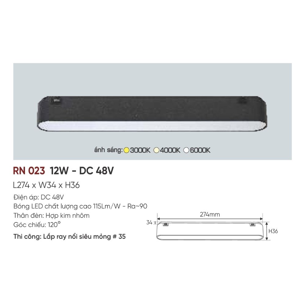 Đèn ray LED nam châm Anfaco RN 023 LED 12W - DC 48V