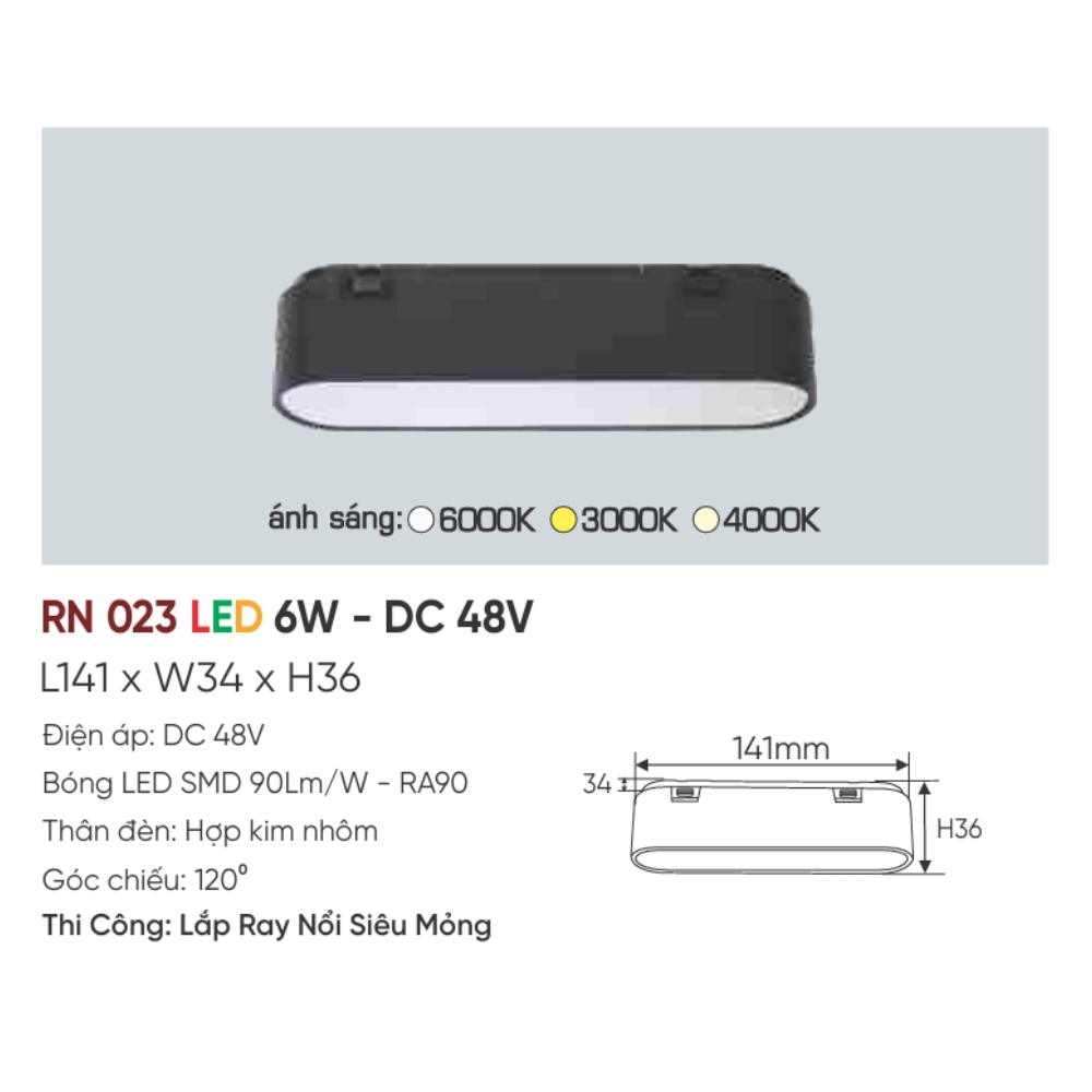 Đèn ray LED nam châm Anfaco RN 023 LED 6W - DC 48V