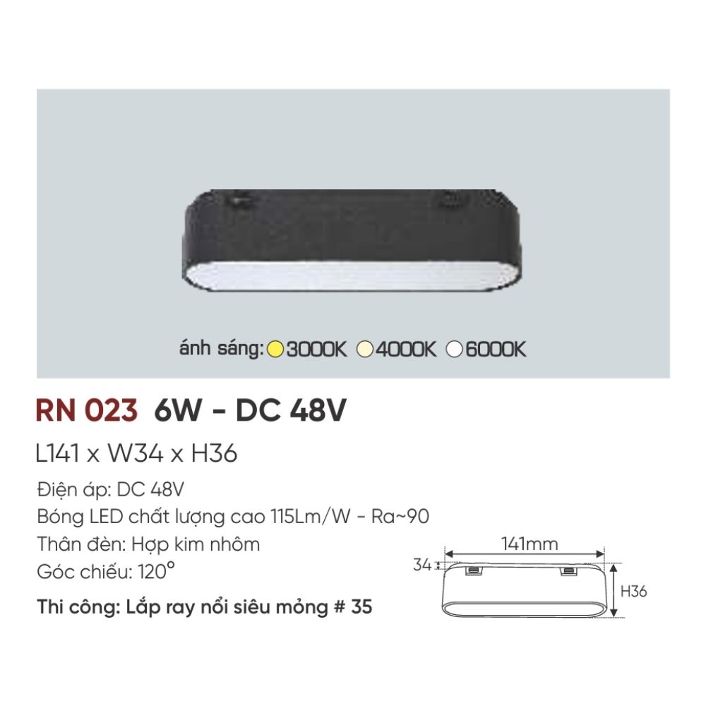 Đèn ray LED nam châm Anfaco RN 023 LED 6W - DC 48V