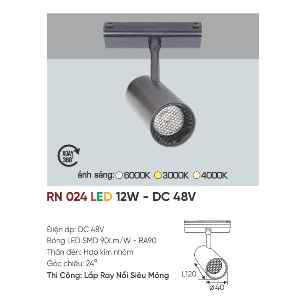 Đèn ray LED nam châm Anfaco RN 024 LED 12W - DC 48V