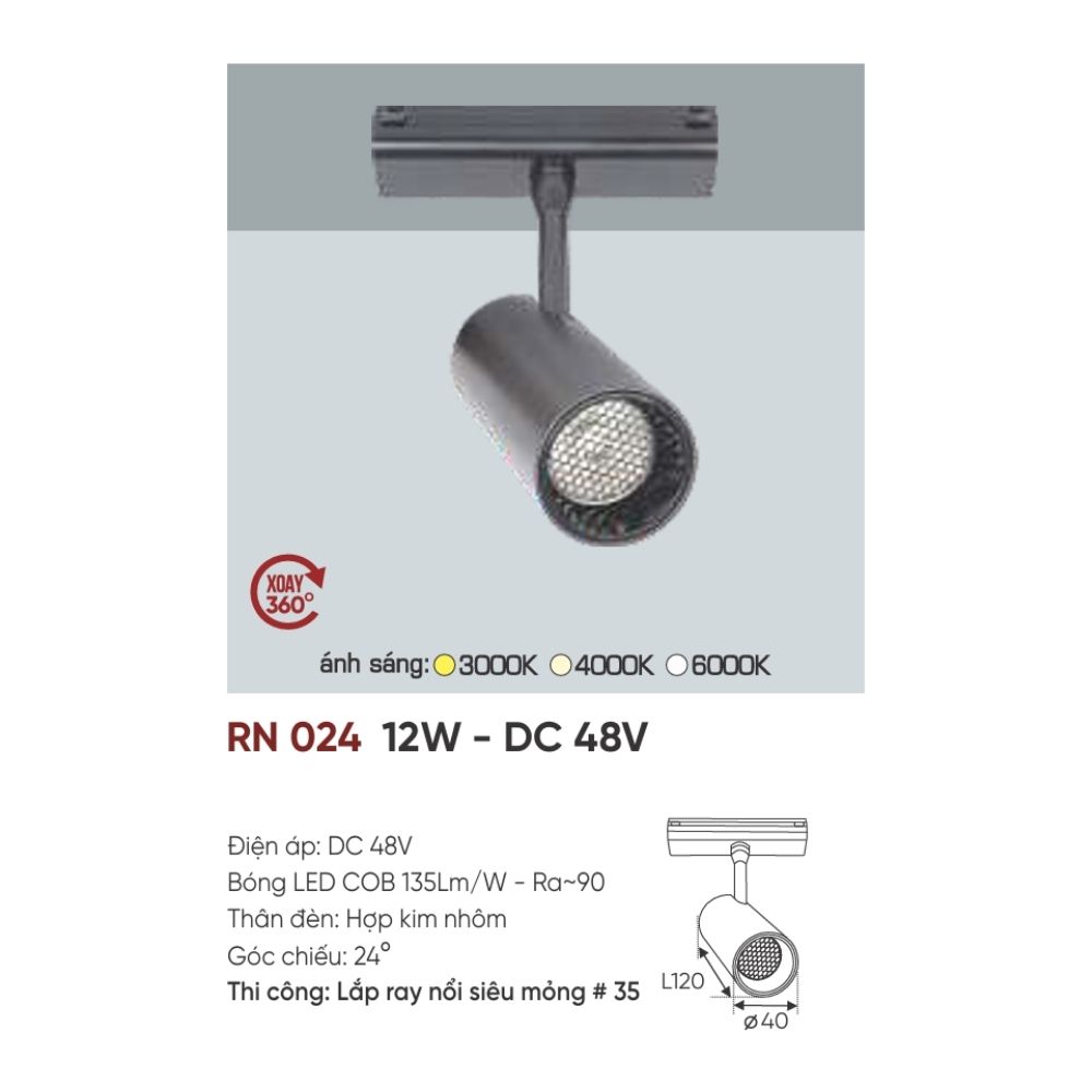 Đèn ray LED nam châm Anfaco RN 024 LED 12W - DC 48V