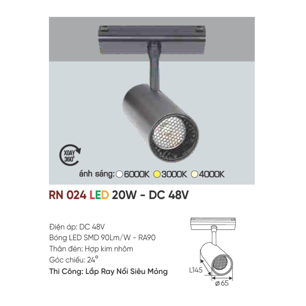 Đèn ray LED nam châm Anfaco RN 024 LED 20W - DC 48V