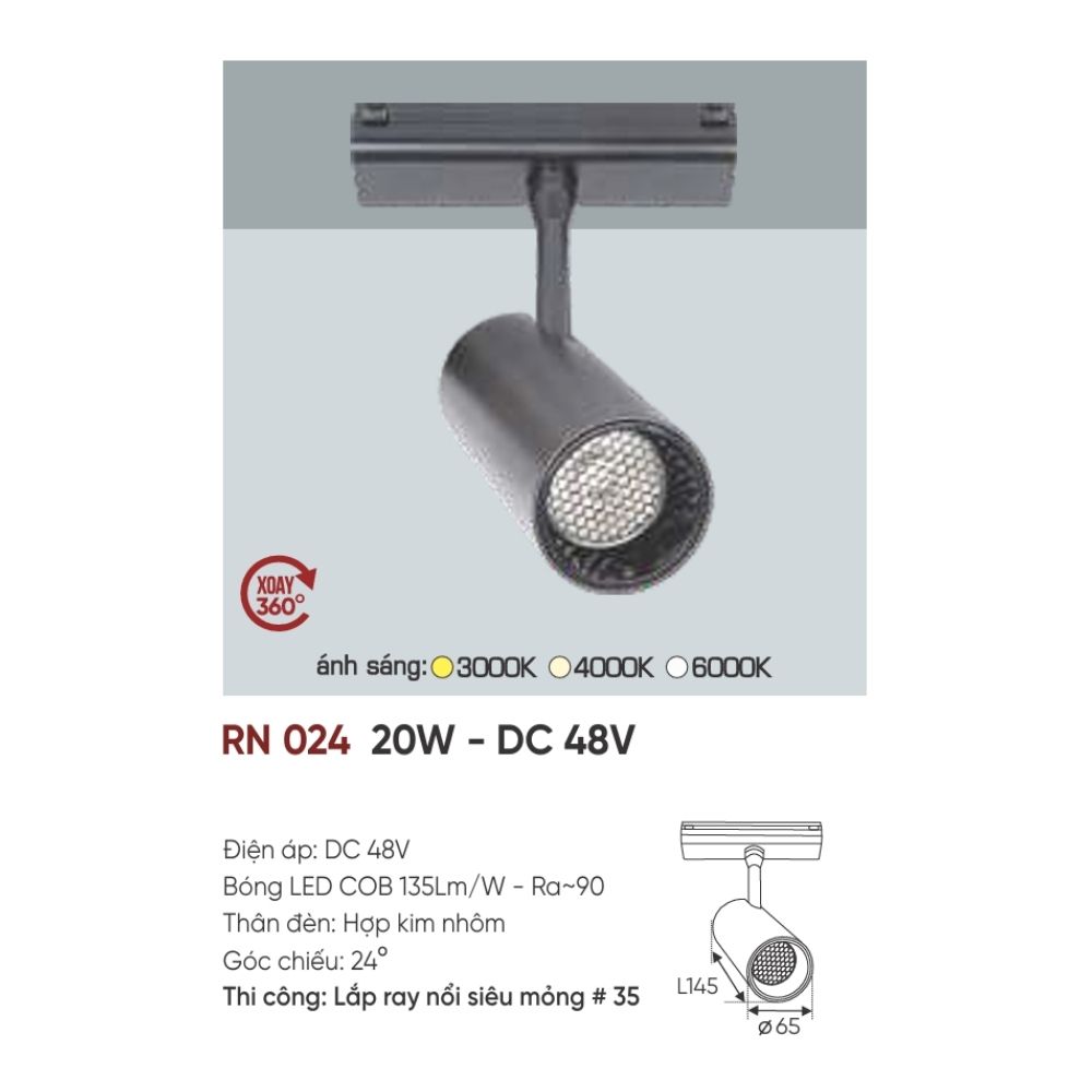 Đèn ray LED nam châm Anfaco RN 024 LED 20W - DC 48V