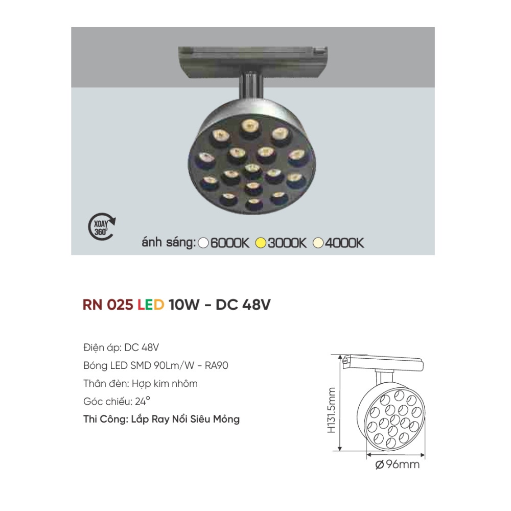 Đèn ray LED nam châm Anfaco RN 025 LED 10W - DC 48V