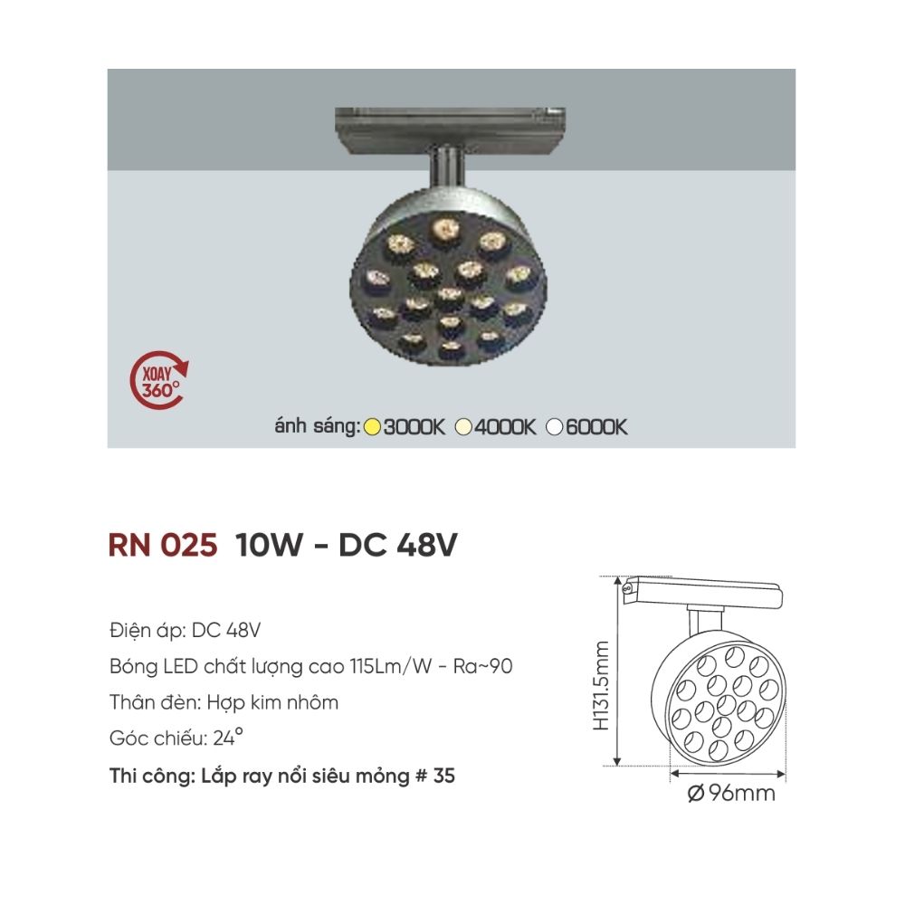 Đèn ray LED nam châm Anfaco RN 025 LED 10W - DC 48V
