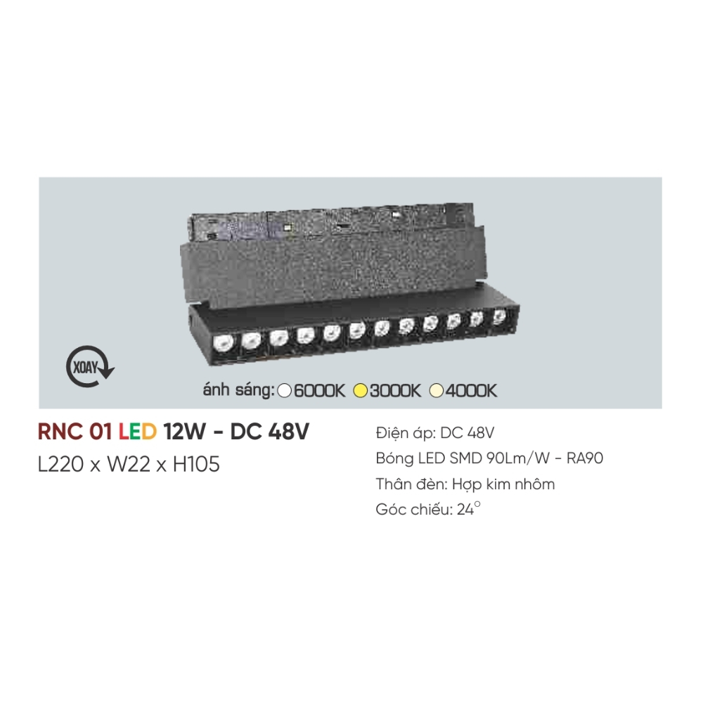 Đèn ray LED nam châm Anfaco RNC 01 LED 12W - DC 48V
