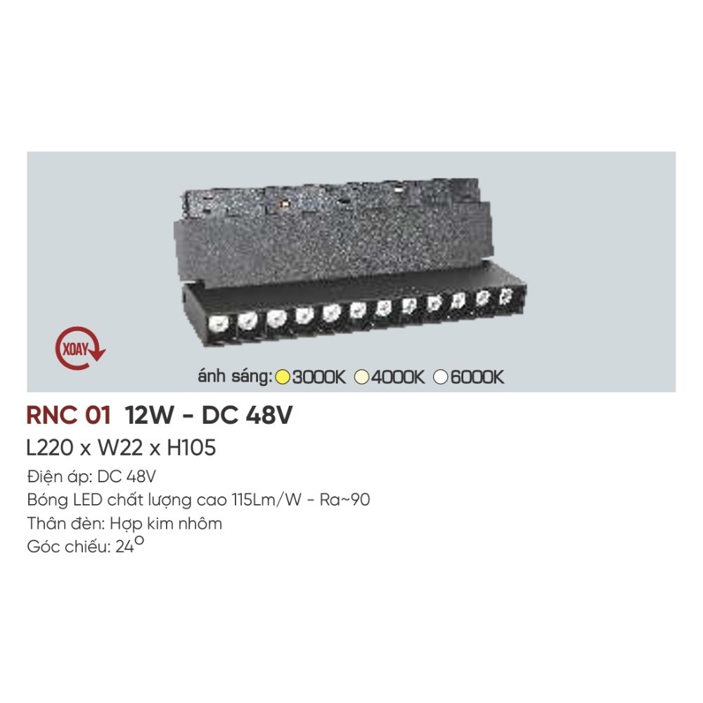 Đèn ray LED nam châm Anfaco RNC 01 LED 12W - DC 48V