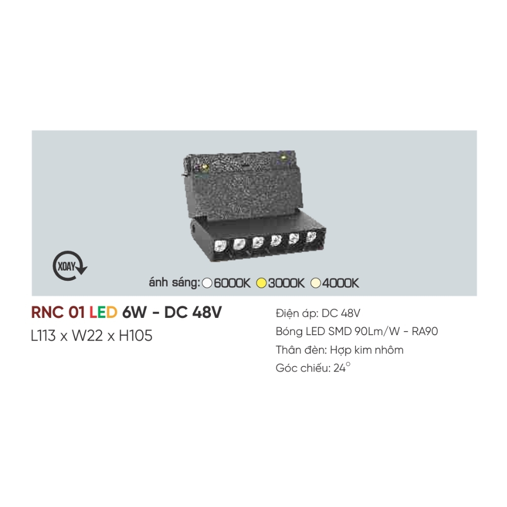 Đèn ray LED nam châm Anfaco RNC 01 LED 6W - DC 48V