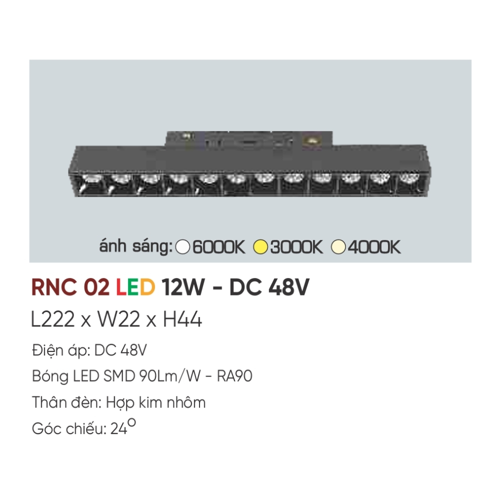 Đèn ray LED nam châm Anfaco RNC 02 LED 12W - DC 48V