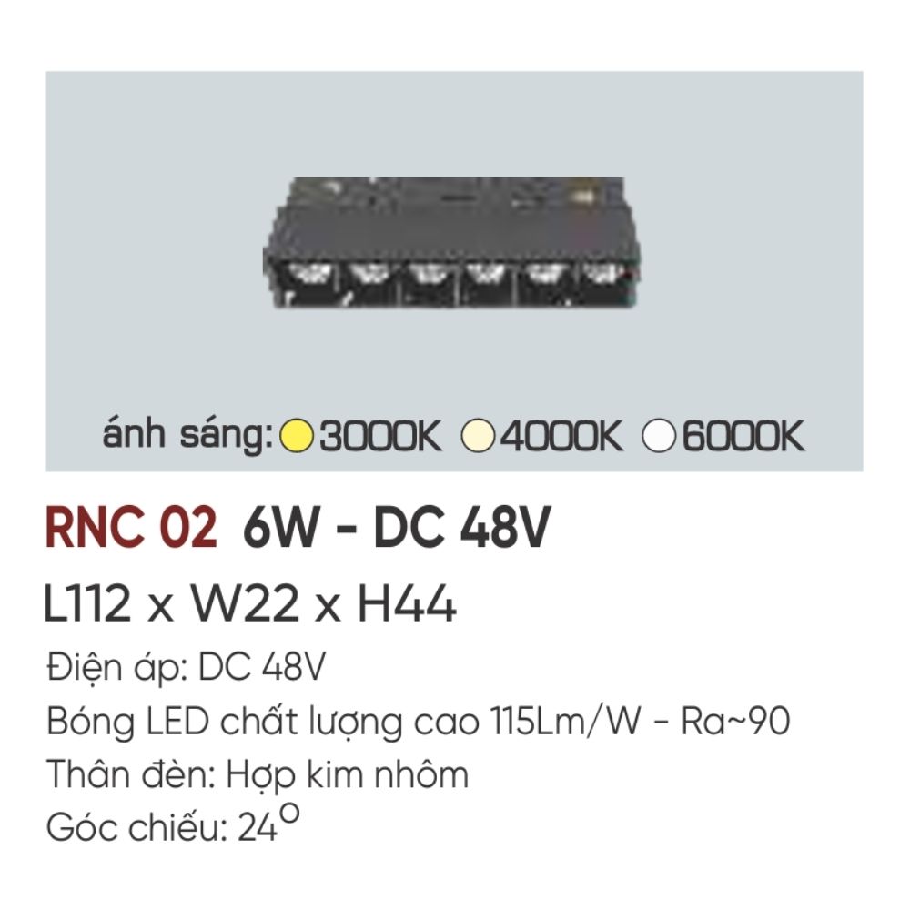 Đèn ray LED nam châm Anfaco RNC 02 LED 6W - DC 48V